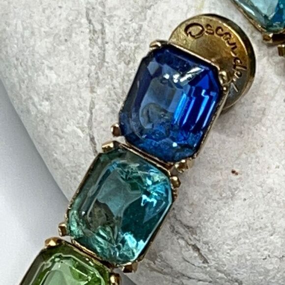 Oscar de la Renta  Opulent Drop Earrings Degrade Blue to Greens - Picture 12 of 13